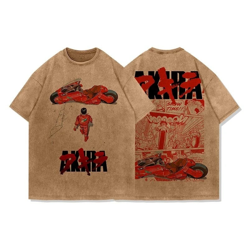 Akira Anime Men's Short Sleeve T-shirt Graphic Tee Streetwear Vintage Washed Cotton Summer Casual Top Japanese Manga Y2k Clothes