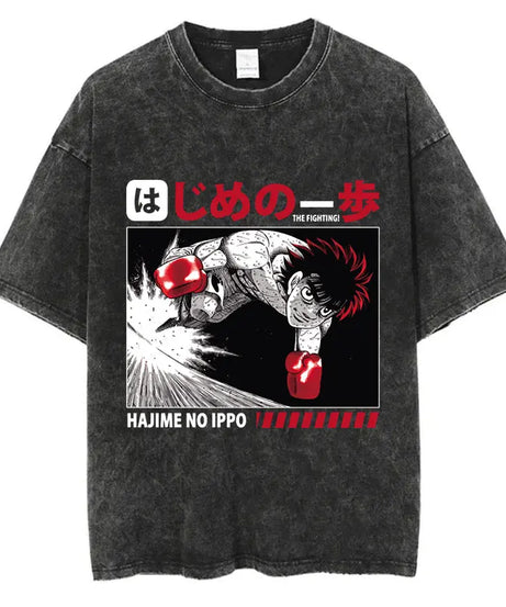 Mens Wash Tshirt Anime Hajime No Ippo T-shirt Hip Hop Street Harajuku Kamogawa Boxing Gym KBG Print Cotton Breathable Top Tee