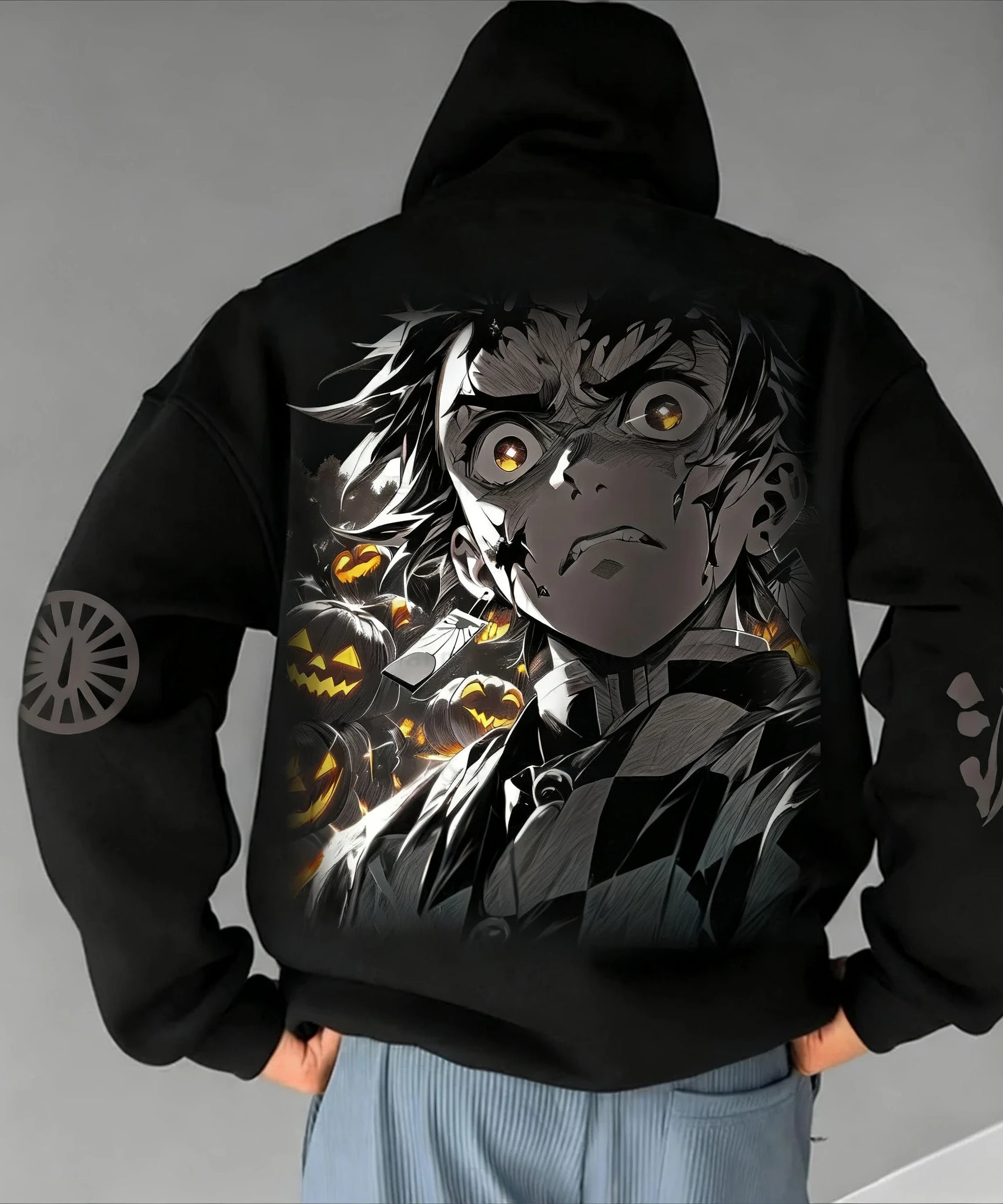 Demon Slayer Halloween Co Branded Hoodie Autumn/Winter Men's New Hashibira Inosuke Anime Printed Casual Loose Parent Child Top