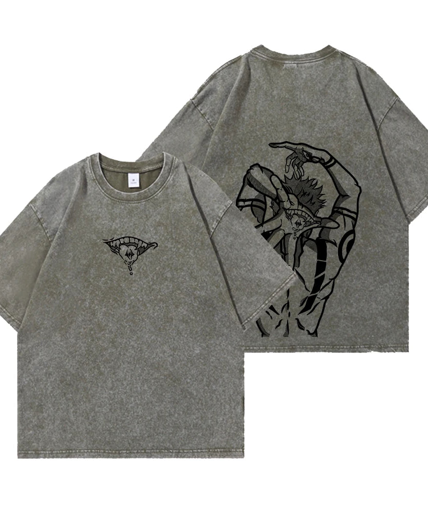 Summer Washed T Shirt Anime Graphic Print Streetwear Vintage Oversized T-Shirt Men Fashion Cotton Top Tee Black Tshirt