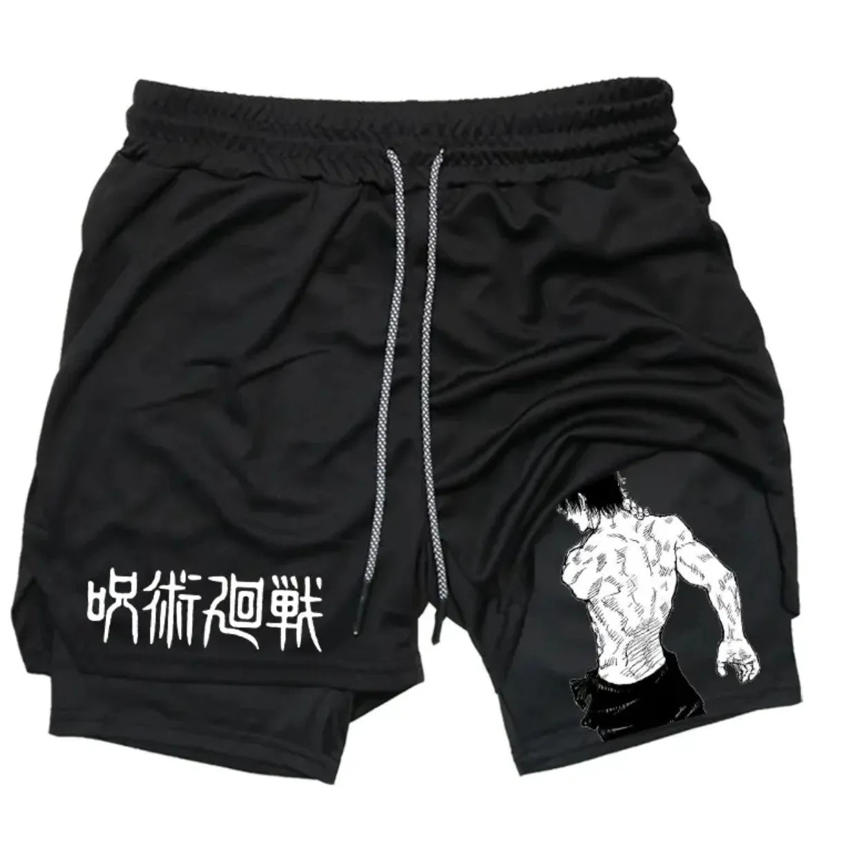 Anime Jujutsu Kaisen Performance Yuji Print Sport Running 2 in 1 Gym Shorts Training Men's Summer Workout Sportwear Y2K Shorts
