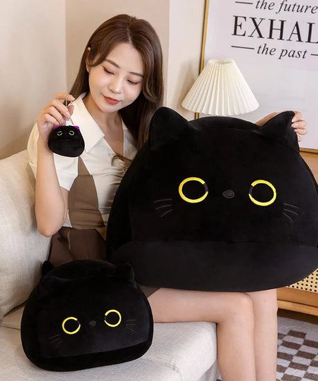 7/11/20CM Kawaii Small Cuddly Black Cat Plush Doll Stuffed Round Ball Cat Plushie Girl's Bag Keychain Pendant Toys