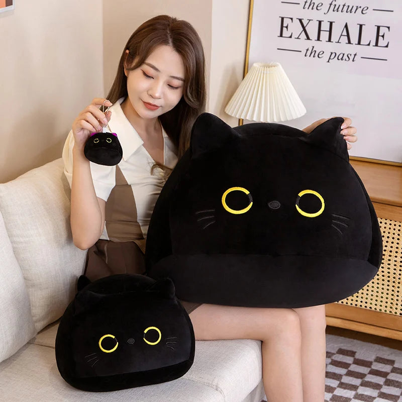 7/11/20CM Kawaii Small Cuddly Black Cat Plush Doll Stuffed Round Ball Cat Plushie Girl's Bag Keychain Pendant Toys