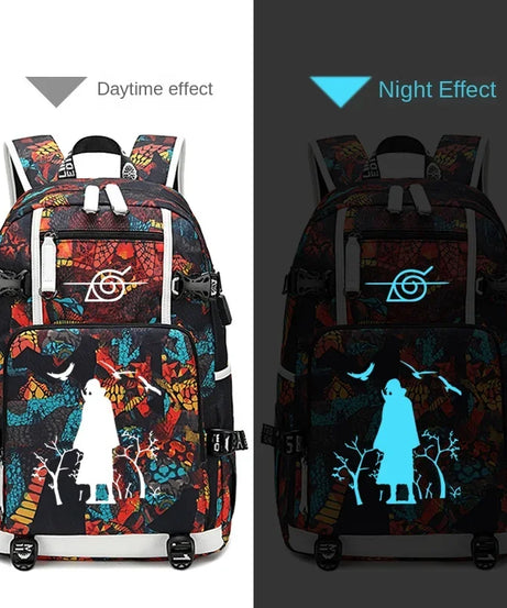 Naruto Sasuke Children Backpack School Bags Waterproof for Boy Girls Anime Luminous Kids SchoolBag USB Charging Book Bag