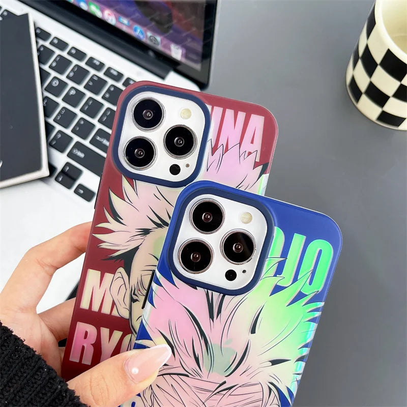 Laser Jujutsu Kaisen Phone Cases For iPhone 16 15 14 13 12 Pro Max Japan Anime Soft Back Cover