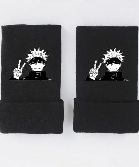 New Style Anime Jujutsu Kaisen Itadori Yuji Fushiguro Megumi Gojo Satoru Warm and Fleece Half Finger Gloves for Men and Women