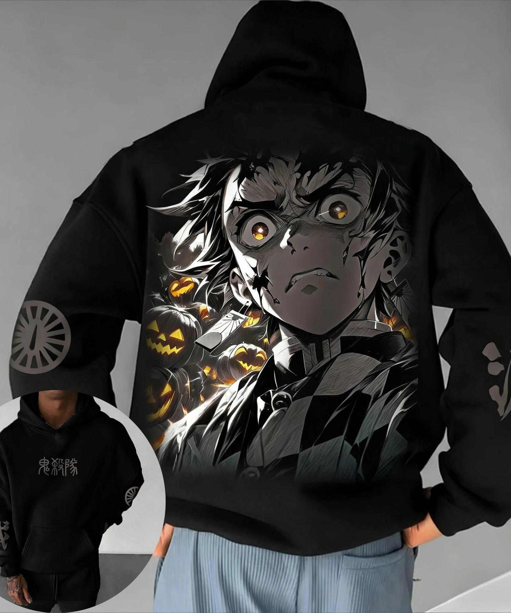Demon Slayer Halloween Co Branded Hoodie Autumn/Winter Men's New Hashibira Inosuke Anime Printed Casual Loose Parent Child Top