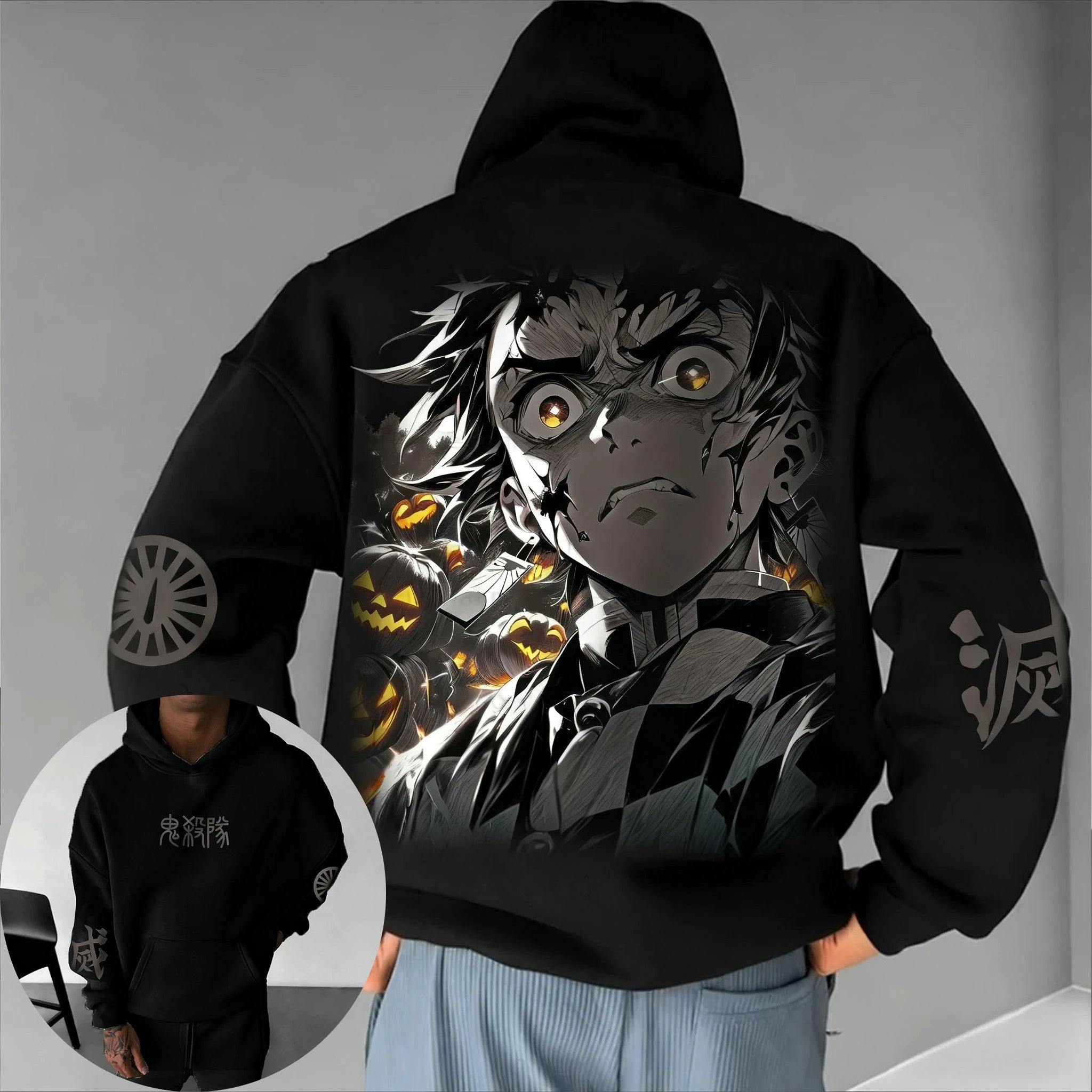 Demon Slayer Halloween Co Branded Hoodie Autumn/Winter Men's New Hashibira Inosuke Anime Printed Casual Loose Parent Child Top
