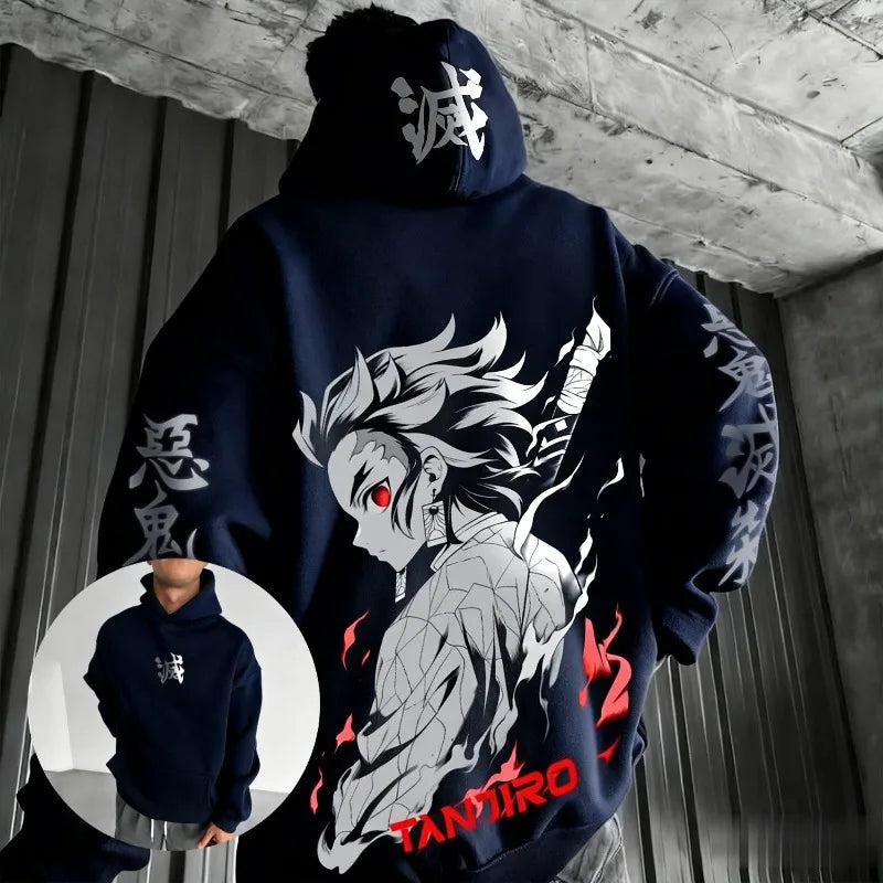 Anime Demon Slayer Tanjiro Hoodie – Cotton Graphic Streetwear Pullover for Men & Women