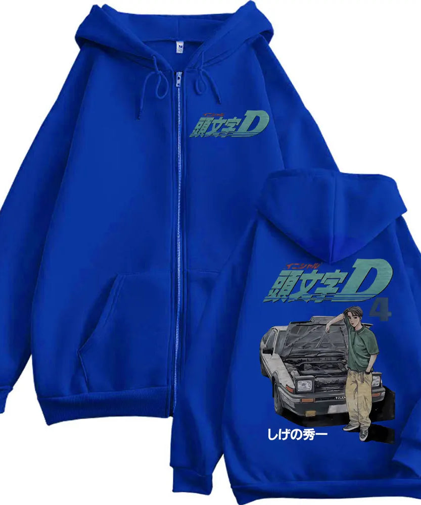 Anime Initial D Takumi Fujiwara Graphic Zipper Hoodies Harajuku Manga Zip Up Sweatshirts Men's Women's Fashion Vintage Pullovers
