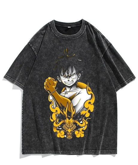 One Piece Luffy Vintage Washed T-Shirt – Unisex Cotton Anime Streetwear