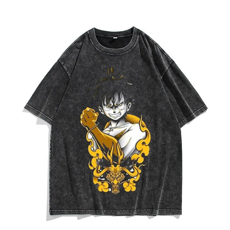 One Piece Luffy Vintage Washed T-Shirt – Unisex Cotton Anime Streetwear