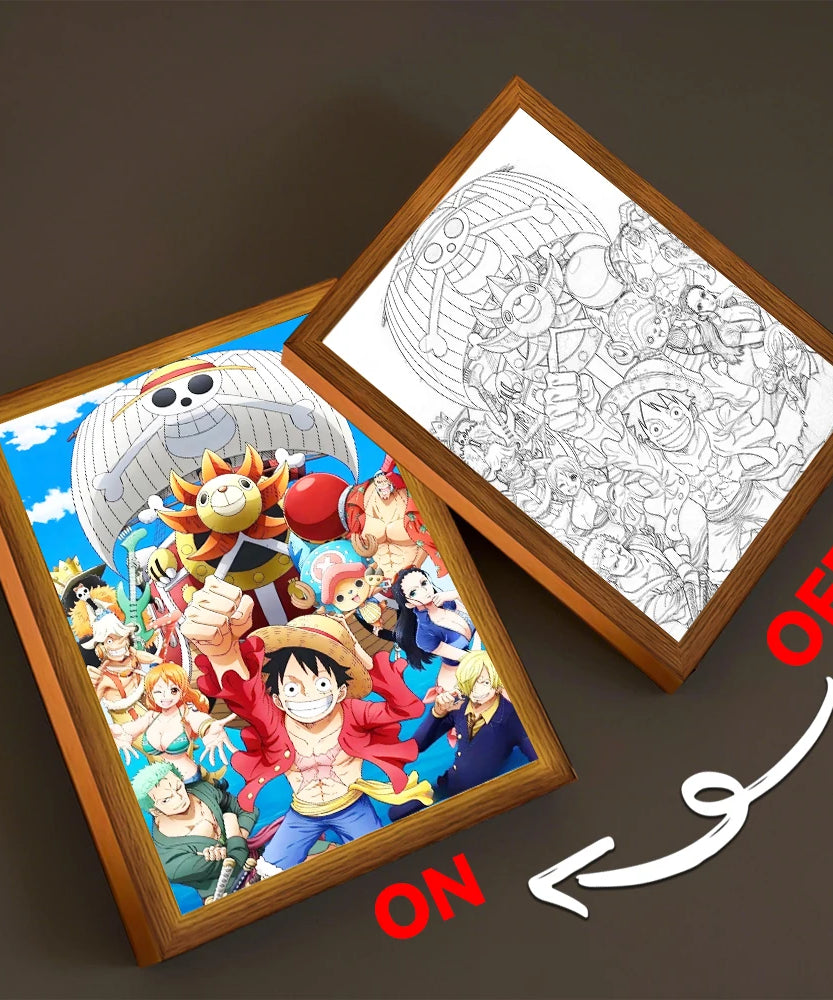 Anime Light Painting Photo Frame One Piece Luffy Zoro LED Night Light Birthday Gift Manga Bedroom Decor Original Art Moon Lamp