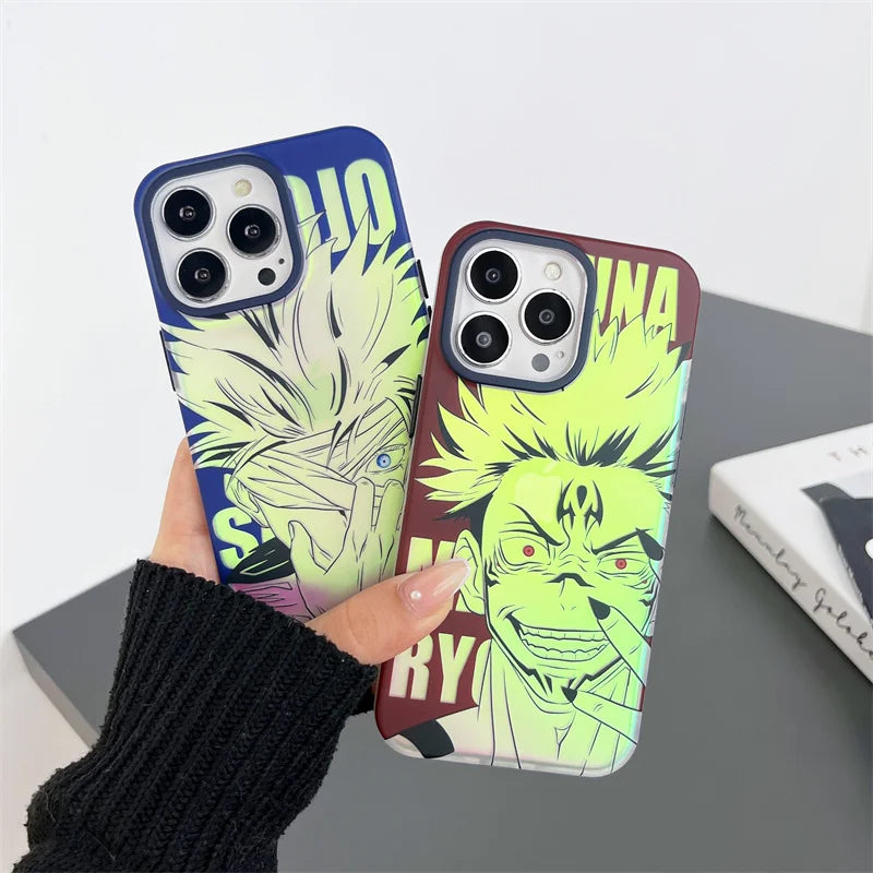 Laser Jujutsu Kaisen Phone Cases For iPhone 16 15 14 13 12 Pro Max Japan Anime Soft Back Cover