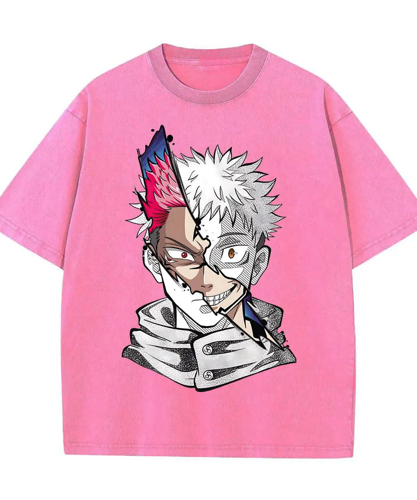 Summer Washed T Shirt Anime Graphic Print Streetwear Vintage Oversized T-Shirt Men Fashion Cotton Top Tee Black Tshirt