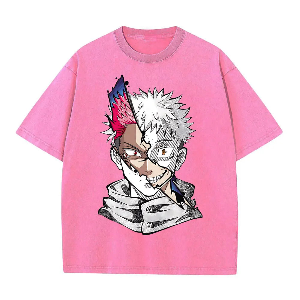 Summer Washed T Shirt Anime Graphic Print Streetwear Vintage Oversized T-Shirt Men Fashion Cotton Top Tee Black Tshirt