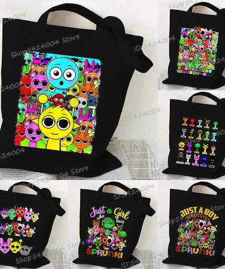 Anime Sprunki Incredibox Game Handbags Women Men Large Capacity No Zipper Canvas Tote Bag Sprunki Figure Shoulder Bag