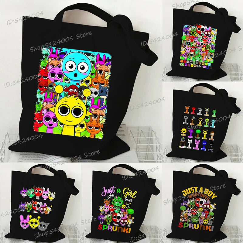Anime Sprunki Incredibox Game Handbags Women Men Large Capacity No Zipper Canvas Tote Bag Sprunki Figure Shoulder Bag