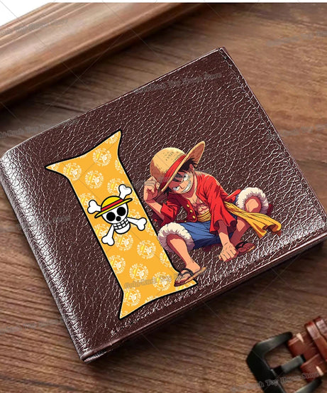 Anime Luffy Men Pu Wallet One Piece Letter A-Z Foldable Short Wallet Man Portable Credit ID Card Holder Male Pocket Coin Purse