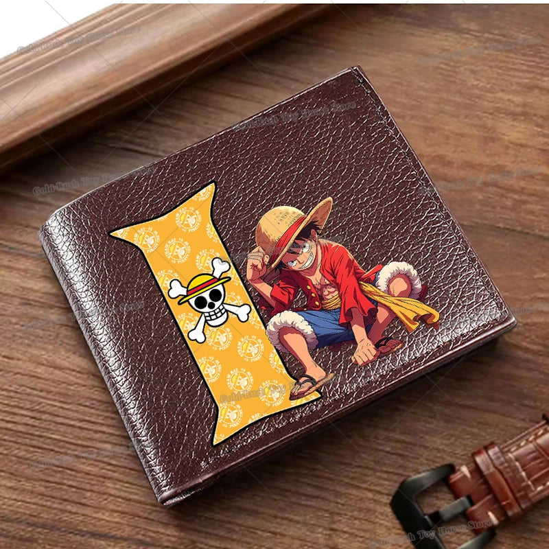 Anime Luffy Men Pu Wallet One Piece Letter A-Z Foldable Short Wallet Man Portable Credit ID Card Holder Male Pocket Coin Purse