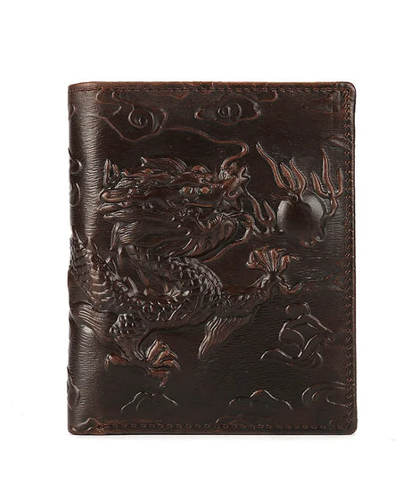 High Quality Genuine Leather Short Wallet 3D Dragon Style Card Wallet Vintage Bifold Small Purse for Man Male Gift Purses
