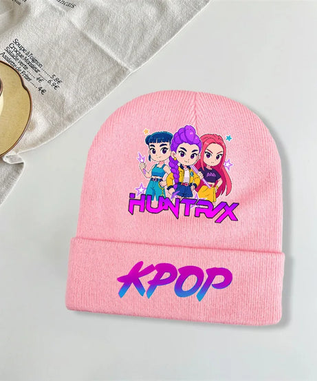 Kpop Demon Hunters Kawaii Knitted Hat for Girls Anime Cute Knit Hats Children Autumn Winter Windproof Warm Hats Gifts