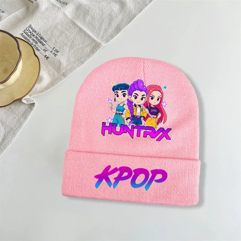Kpop Demon Hunters Kawaii Knitted Hat for Girls Anime Cute Knit Hats Children Autumn Winter Windproof Warm Hats Gifts