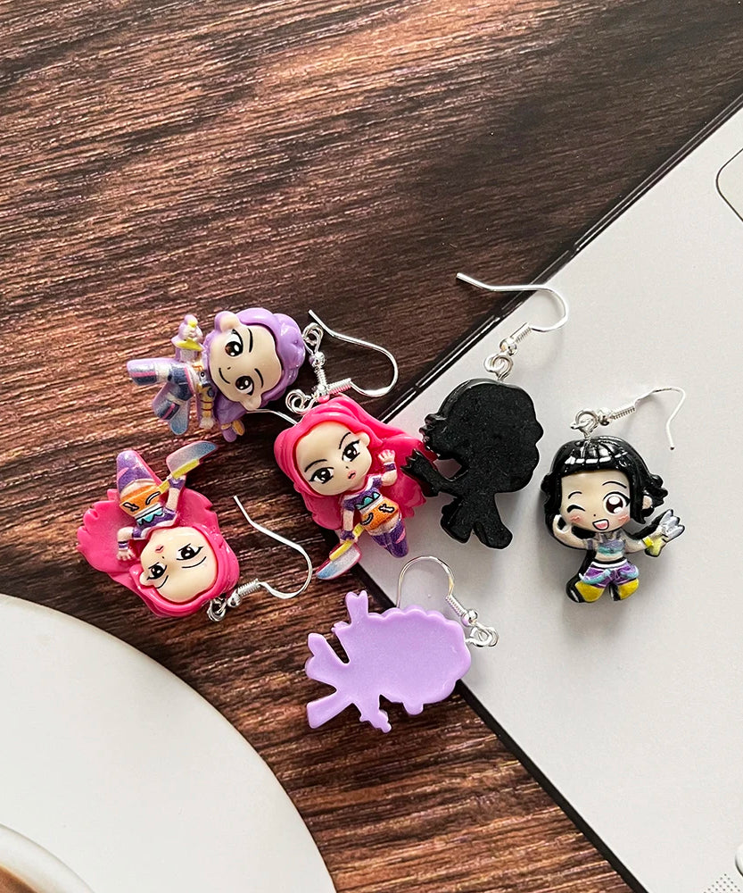 3Pairs Kpop Demon Hunters Character Resin Pendant Earrings Set Cosplay Jewelry Gift for Women