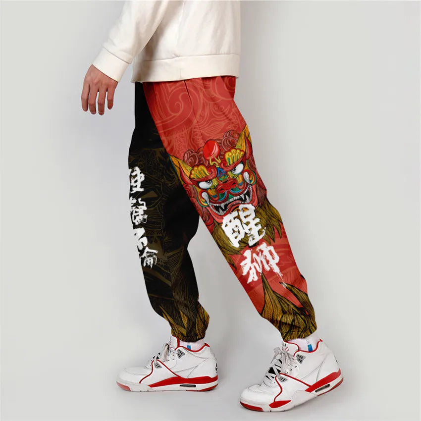 Kanagawa Wave Dragon Satin Joggers — Streetwear Sweatpants 3