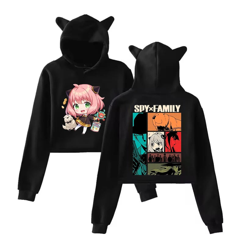Spy x Family Anya Forger Cat Ear Crop Top Hoodie Kawaii Streetwear Pullover 8