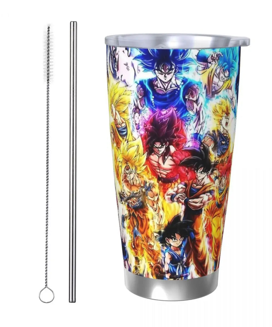 Son Goku & Vegeta DBZ Stainless Steel Tumbler – Double Wall Hot & Cold Cup with Straw