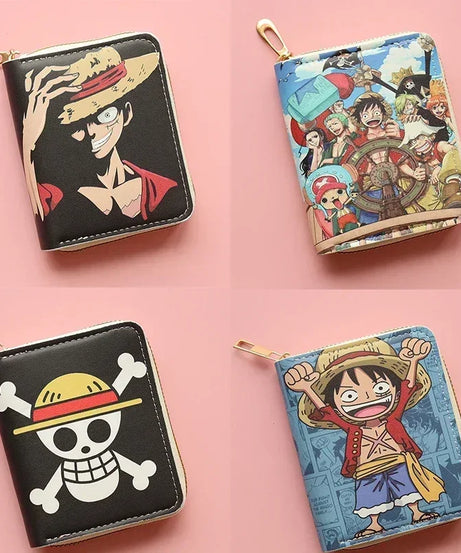 Anime One Piece Wallet Luffy Straw Hat Pirates Men's Short Wallet Multi-function Multi-card Slot Wallet Kids Gifts Men Gifts