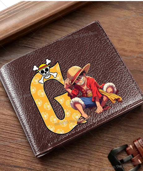 Anime Luffy Men Pu Wallet One Piece Letter A-Z Foldable Short Wallet Man Portable Credit ID Card Holder Male Pocket Coin Purse