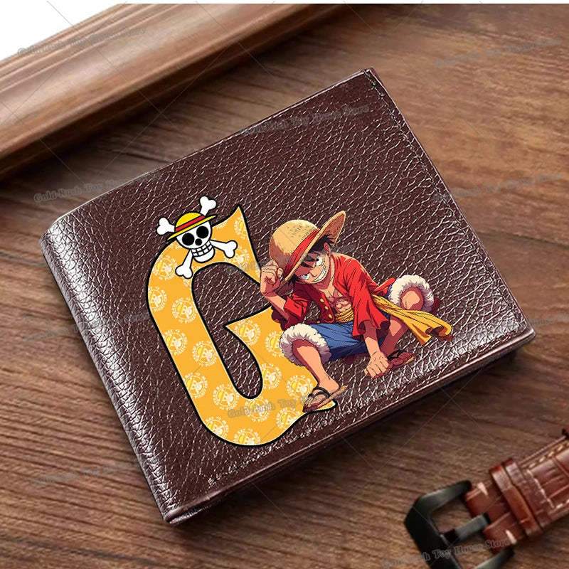 Anime Luffy Men Pu Wallet One Piece Letter A-Z Foldable Short Wallet Man Portable Credit ID Card Holder Male Pocket Coin Purse