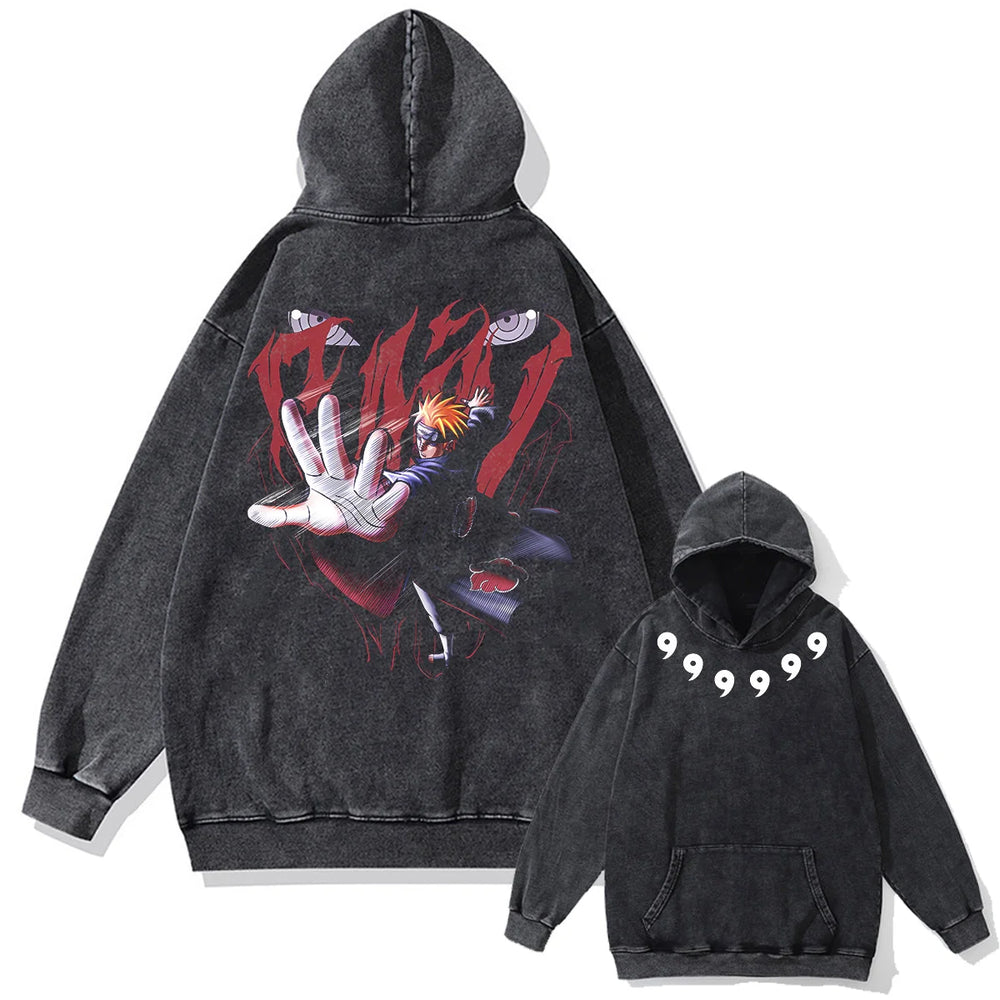 Anime Naruto Washed Vintage Hoodie – 100% Cotton Heavyweight Streetwear Pullover for Men & Women 8