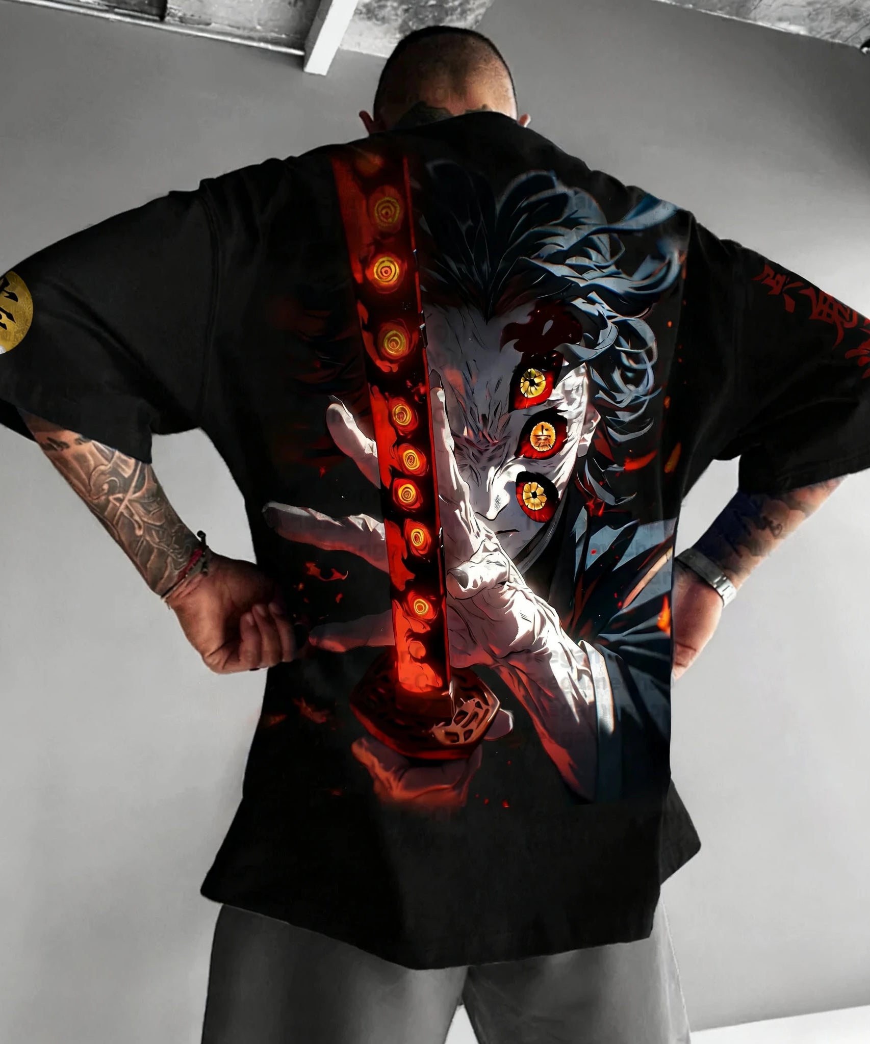 Demon Slayer Halloween Joint T-shirt Men's Summer New Kokushibo Anime Print American Trend Casual Loose Short Sleeved Top