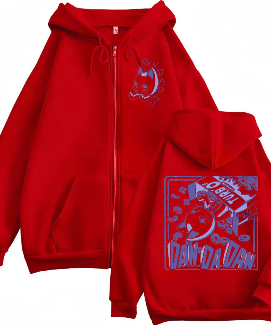 Anime Dandadan Turbo Granny Double Sided Print Zipper Hoodie Manga Style Zip Up Sweatshirts Men Women Casual Pullovers