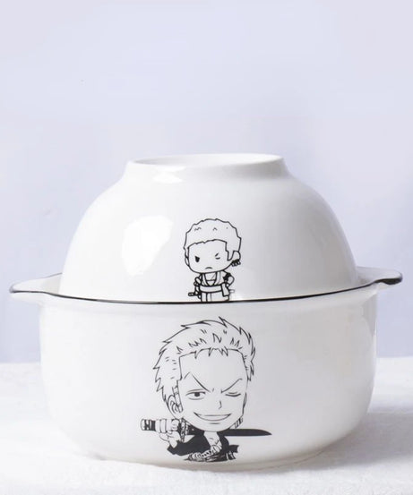 One Piece anime peripher Luffy Zoro ceramic instant noodle bowl with lid and handle kitchen supplies eating bowl gift