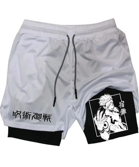 Anime Gym Shorts 2 In 1 Double Layer Men Workout Sports Jogging Sportwear Training Sport Shorts Male Summer Performance Shorts