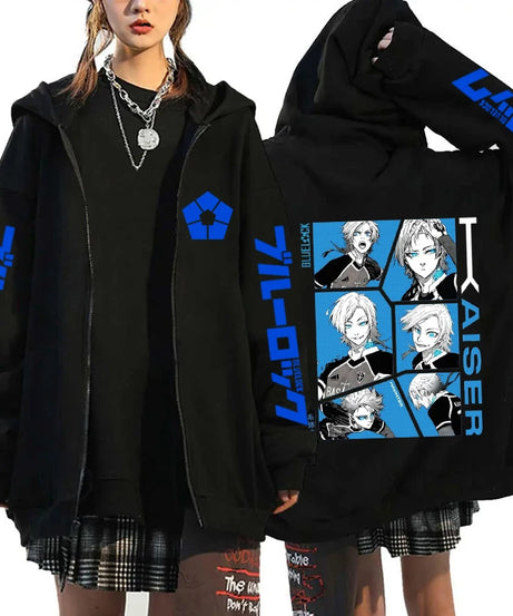 Hot Anime BLUE LOCK Printing Hoodie Fashion Harajuku Zipper Hoodies Women Men Sweatshirt Zipper Long Sleeve Casual Tops