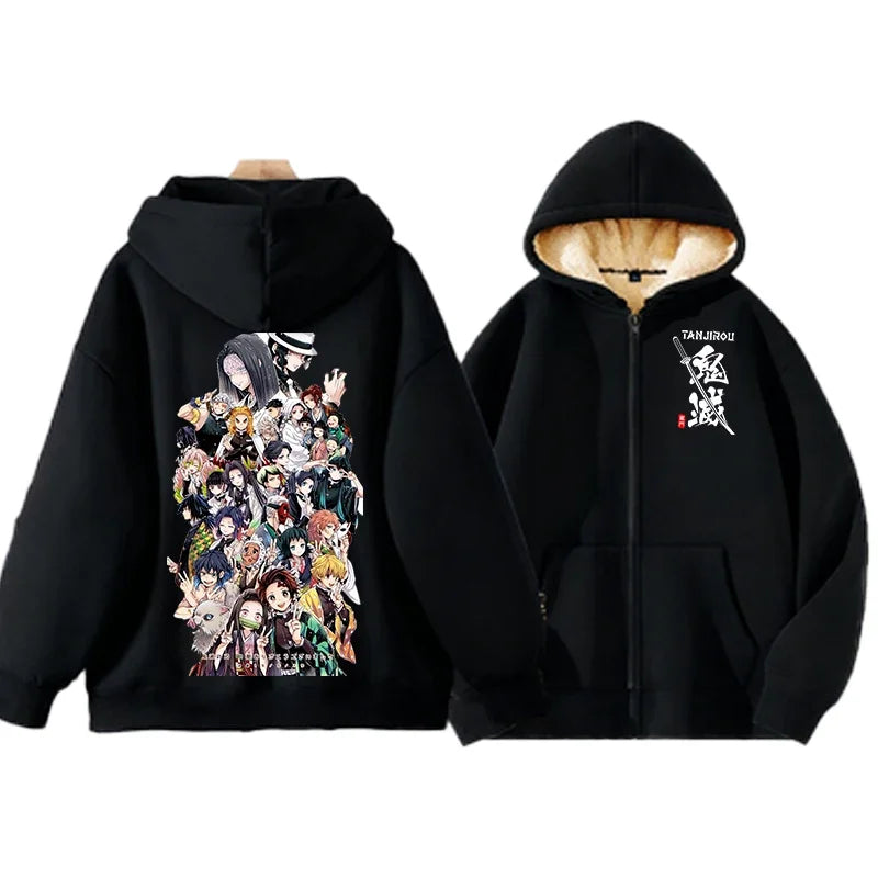 Demon Slayer Tanjiro & Giyu Tomioka Thick Winter Fleece Zip-Up Jacket 2