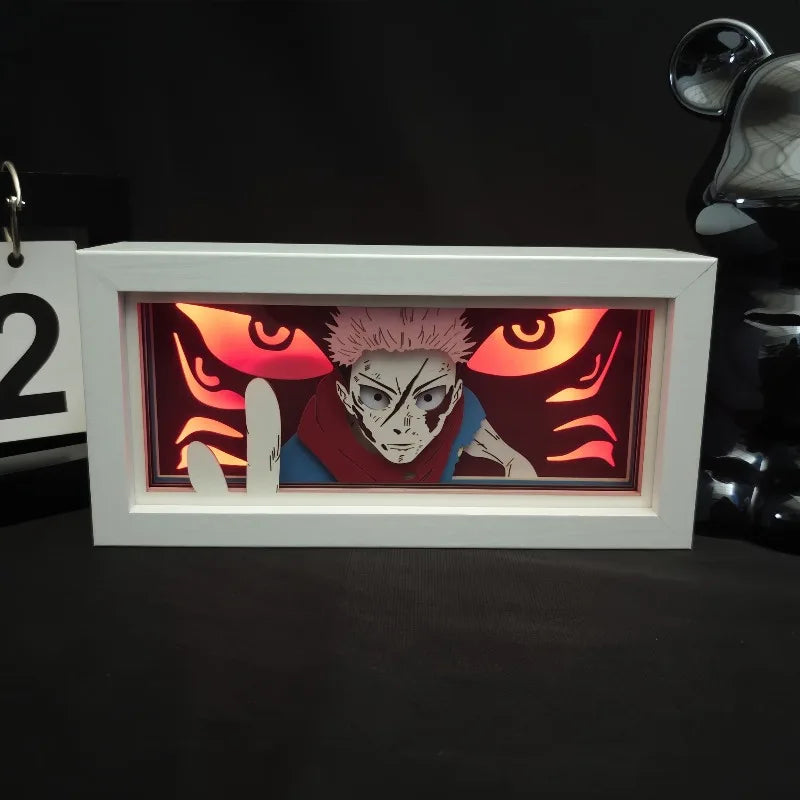 Anime Jujutsu Kaisen Gojo & Sukuna 3D Paper-Cut Lightbox – Double-Sided LED Night Light 3