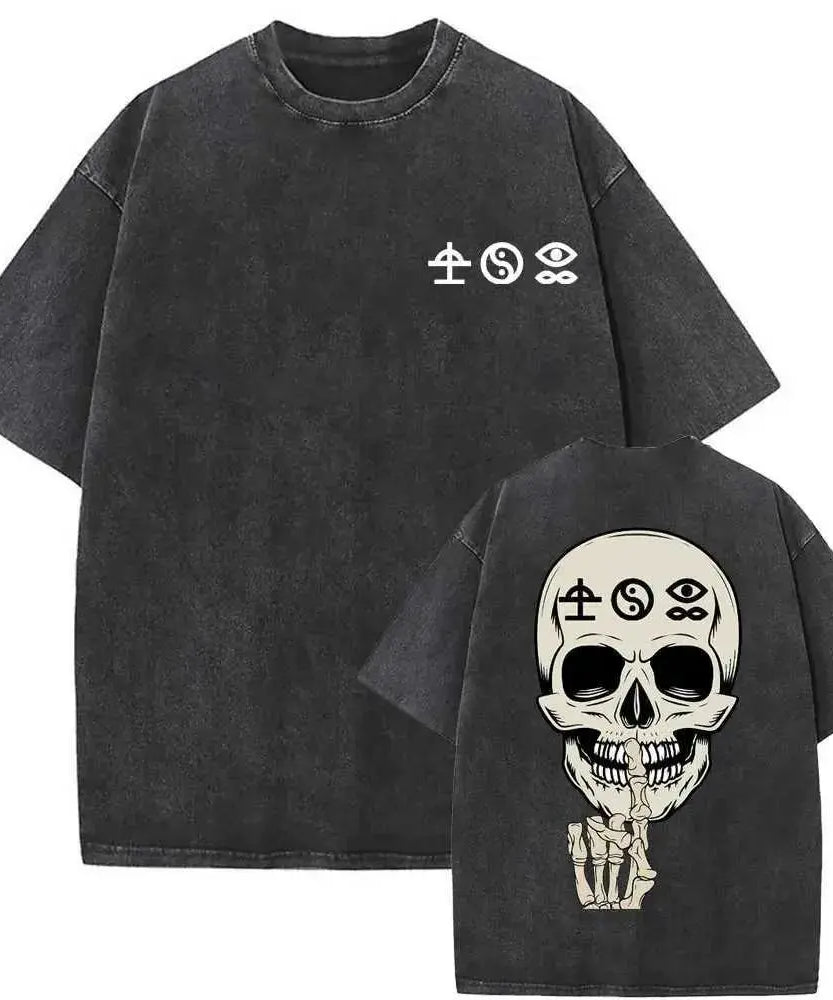 One Piece Skull Short Sleeve Tee Anime Washed Vintage Graphic T-Shirt Man Women Casual Tops Summer Y2k Streetwear