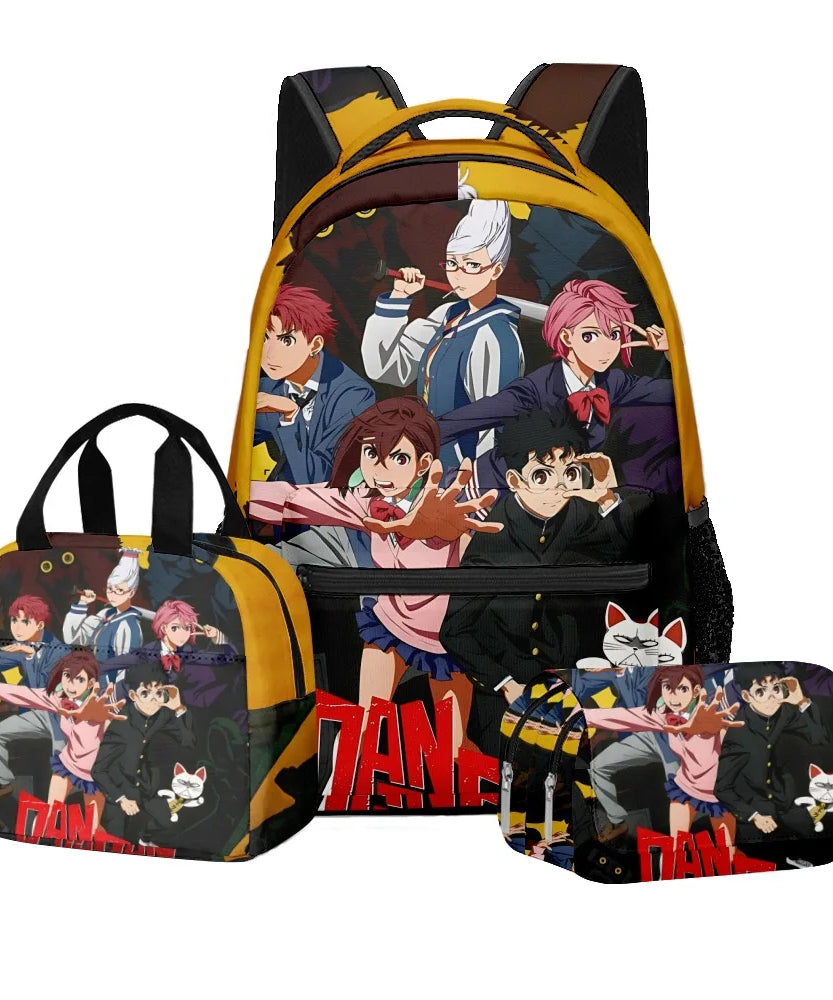 Luxury Popular Novelty DANDADAN 3D Printed 3pcs/Set student School Bags Travel Notebook Backpack Lunch bag Pencil Case