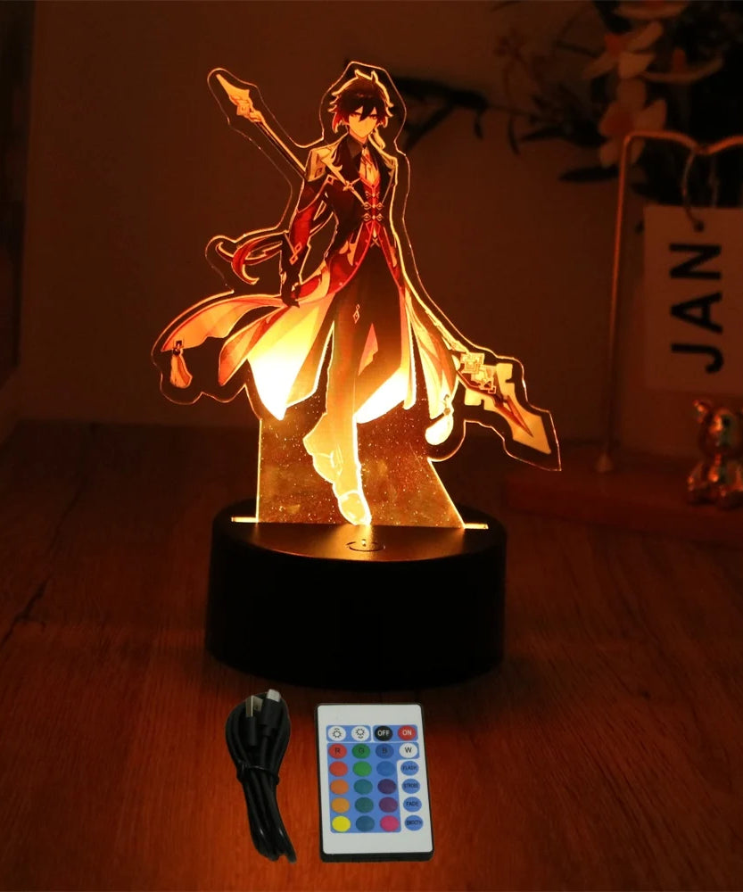 Genshin Impact 3D Lamp LED Night Light Anime Figures Zhongli Raiden Shogun Remote RGB Dream Colors Kids Bedroom Home Decor