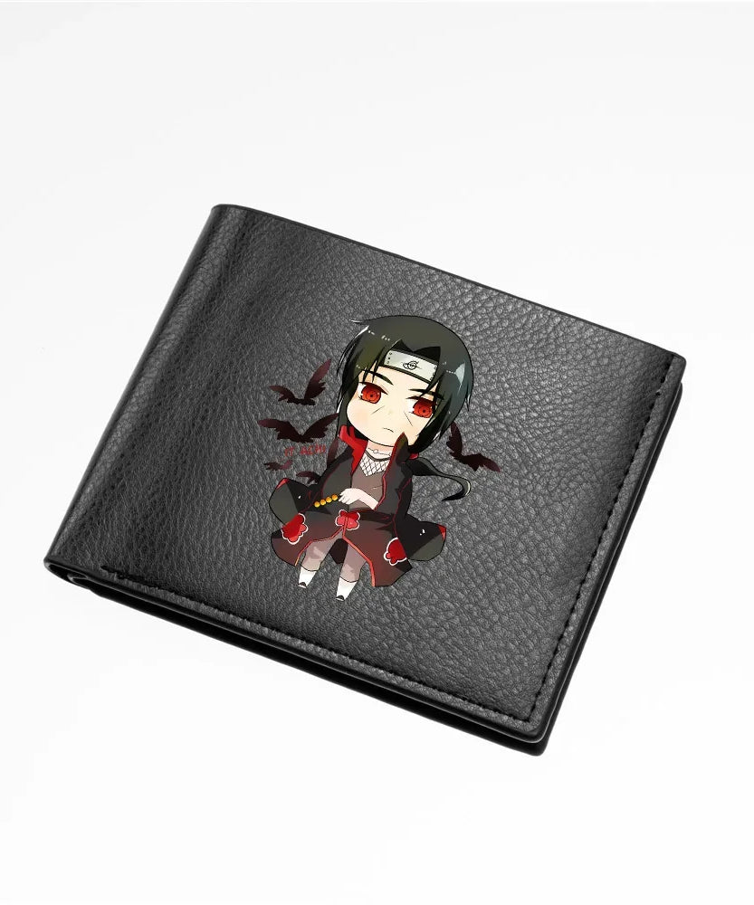 Naruto Sasuke Men Purse Black PU Leather Large Capacity Simple Casual Multiple Slot Card Holder Short Ultra Thin Wallet Gift New