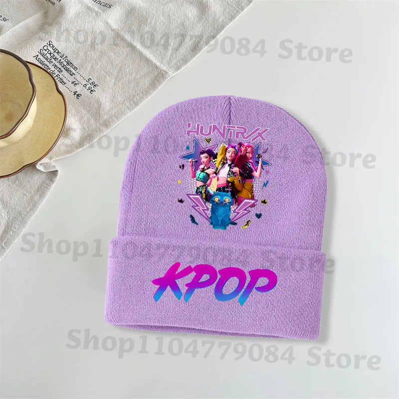 Kpop Demon Hunters Kawaii Knitted Hat for Girls Anime Cute Knit Hats Children Autumn Winter Windproof Warm Hats Gifts