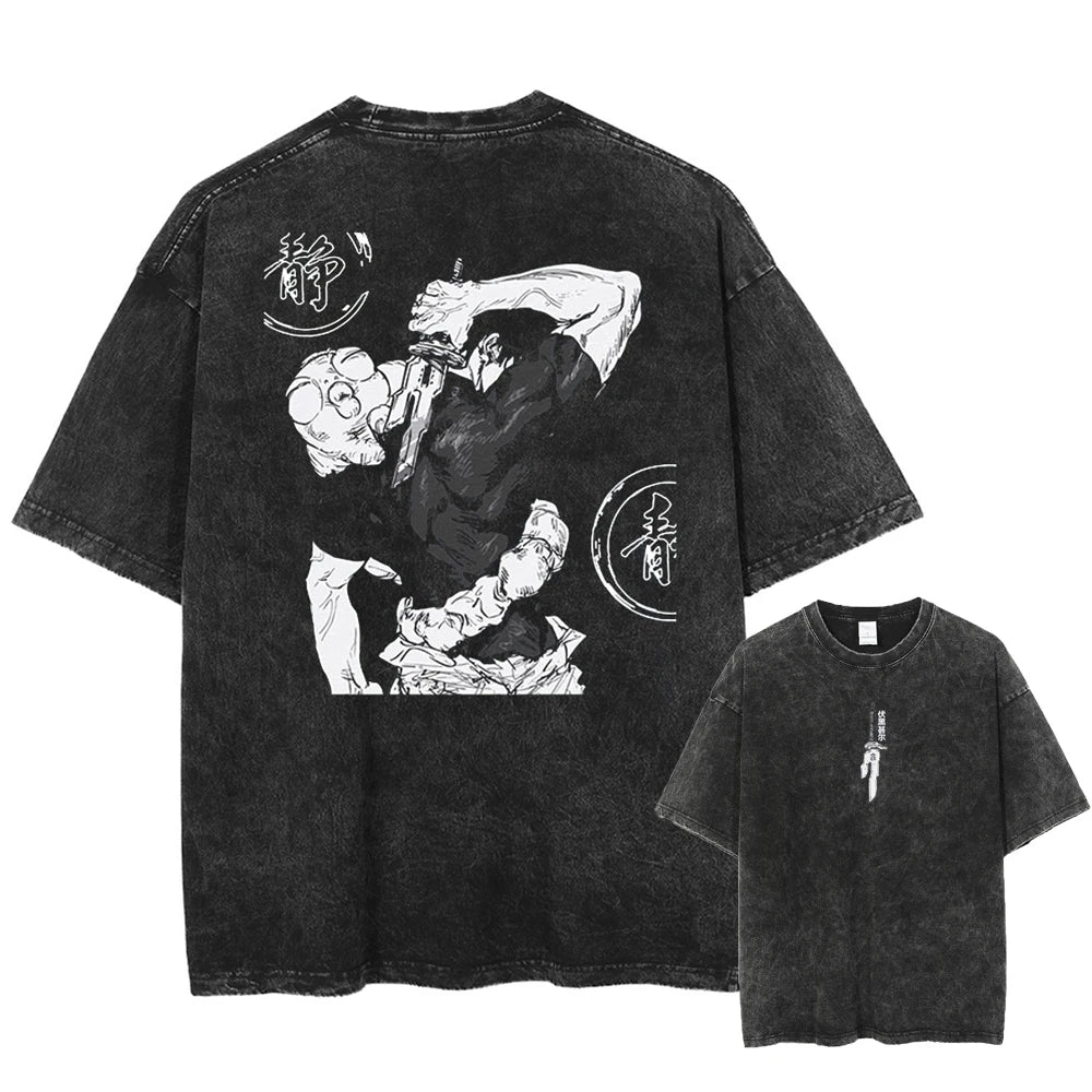 Anime Jujutsu Kaisen Toji Fushiguro Printed T-Shirt – Vintage Washed Graphic Tee 7