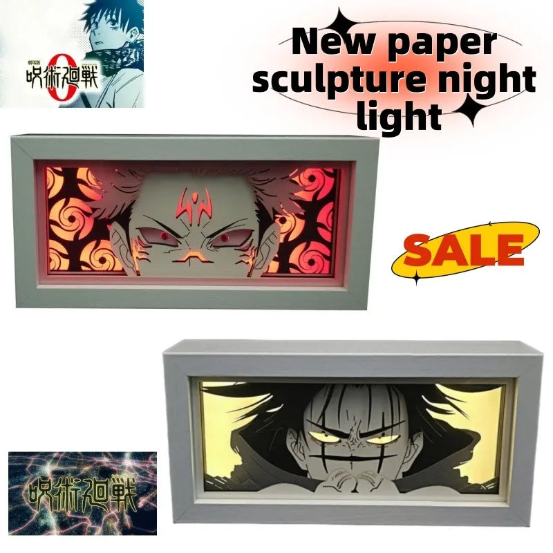 Anime Jujutsu Kaisen Gojo & Sukuna 3D Paper-Cut Lightbox – Double-Sided LED Night Light