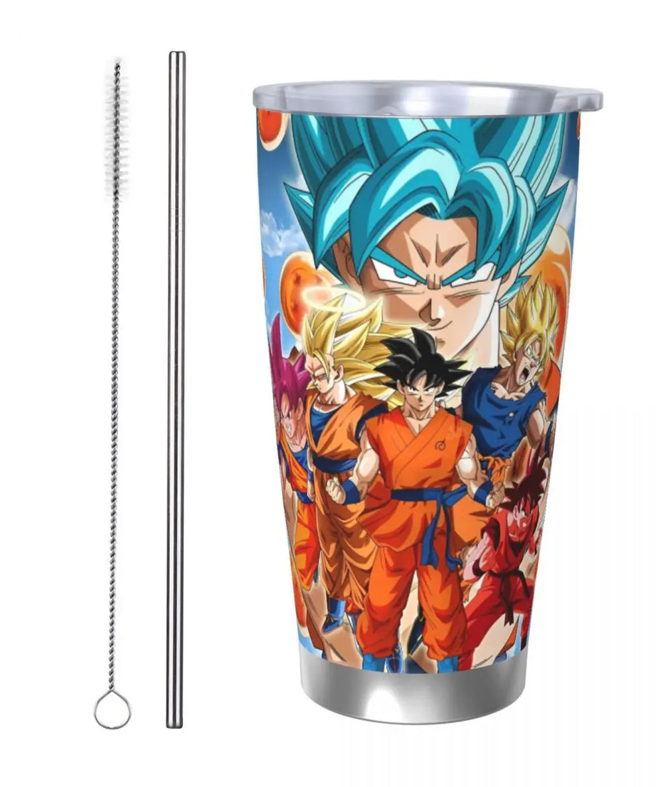 Son Goku & Vegeta DBZ Stainless Steel Tumbler – Double Wall Hot & Cold Cup with Straw